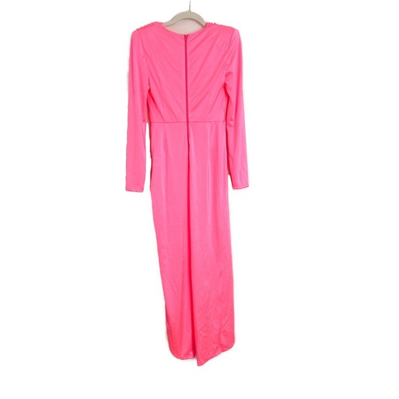 Bronx and Banco Electric Barbie Pink Fringe Belted Maxi Dress Size Medium - Picture 6 of 10